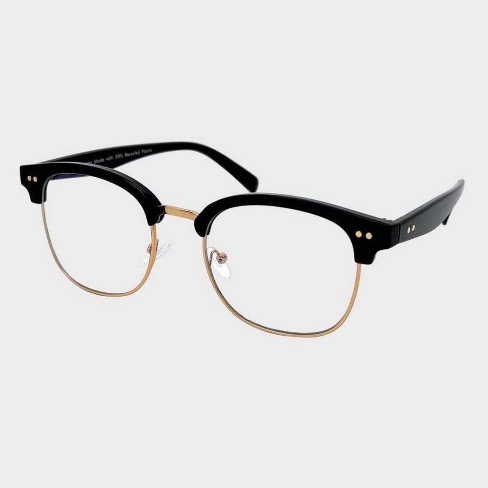 Wild Fable Black Gold Square Blue Light Filtering Glasses UV Protection T-6569